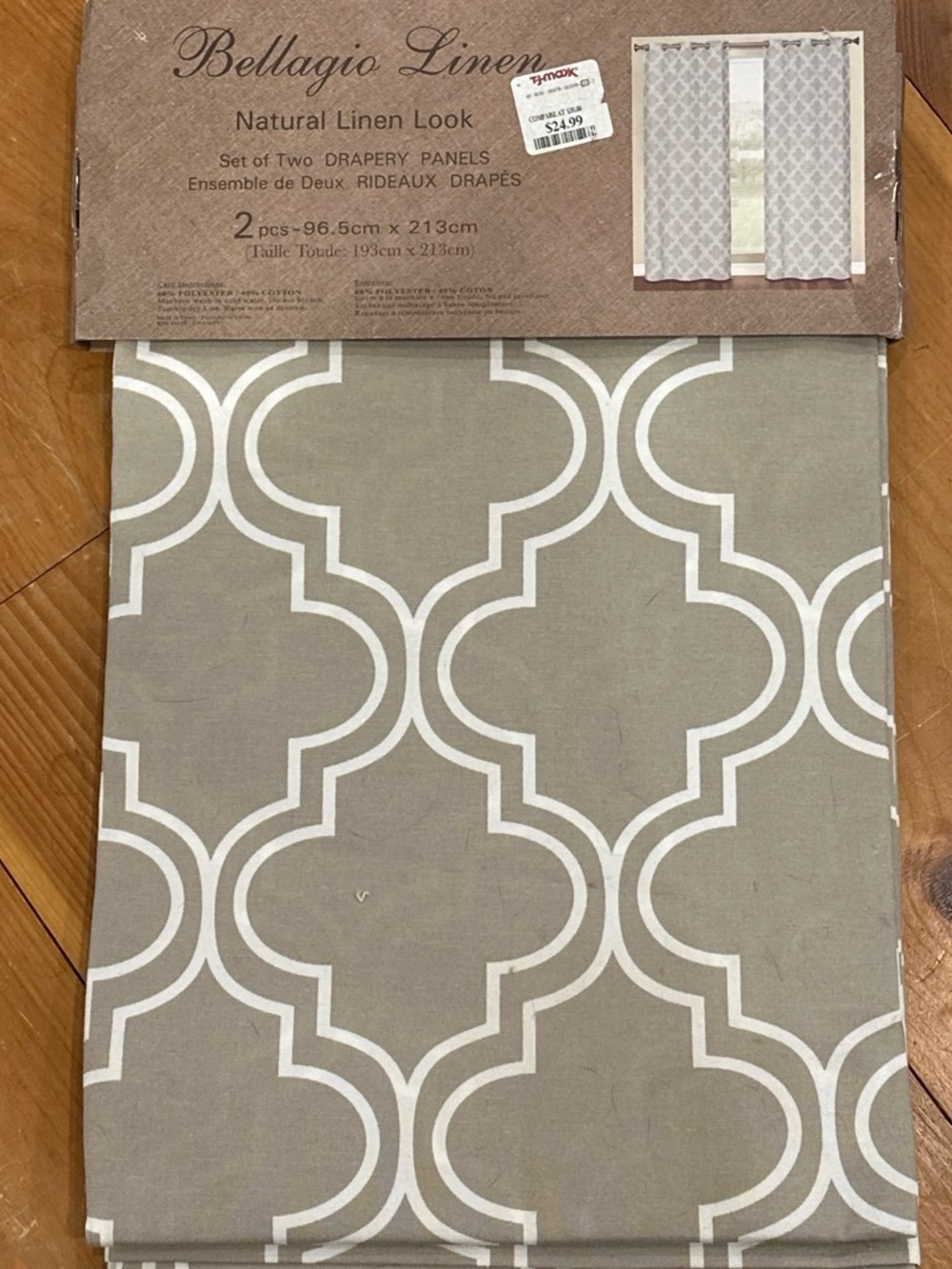 Natural Linen Look Drapery Panel - Taupe White